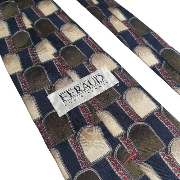 Louis Feraud Silk Geometric Pattern Tie Blue Beige 3.75 Wide Designer Office - Picture 4 of 5